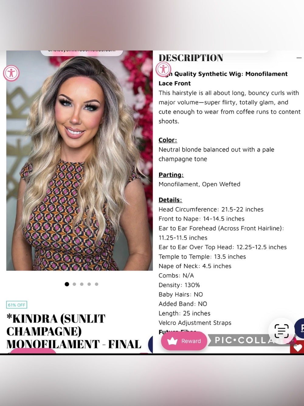 CSC Kindra Sunlit Champagne Monofilament Lace Front STD Wig